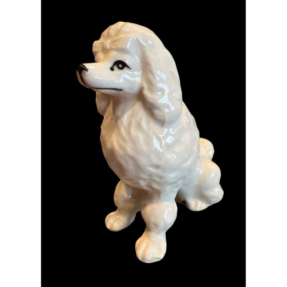 Vintage Porcelain Poodle Figure Sitting Unbranded, MCM‎ Dog Lovers Crazing